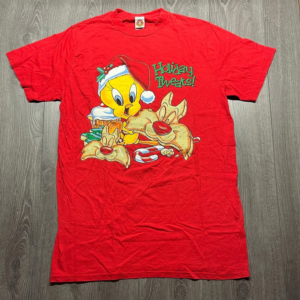 Vintage Looney Tunes Holiday 1990s T Shirt Sleep Long Shirt Red Christmas XXL